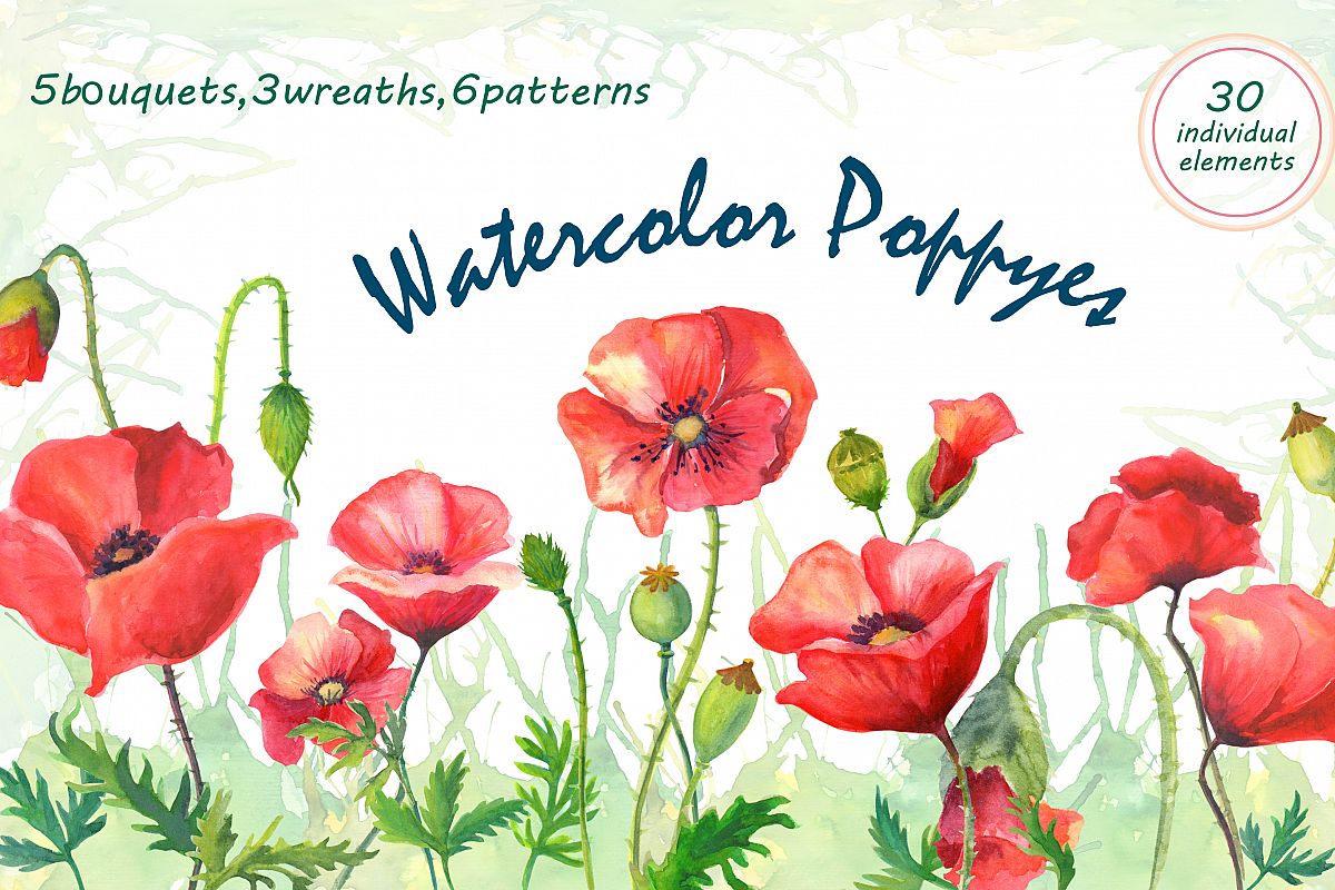 Watercolor poppies. example image 1