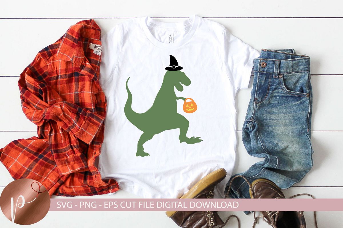 Halloween Dinosaur Svg, Witch Dinosaur Shirt Design, Cricut example image 1