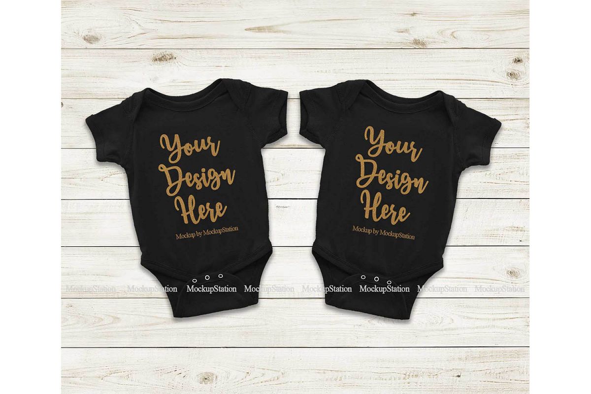 Matching Newborn Black Baby Bodysuit Mock Up, Infant Mockup example image 1