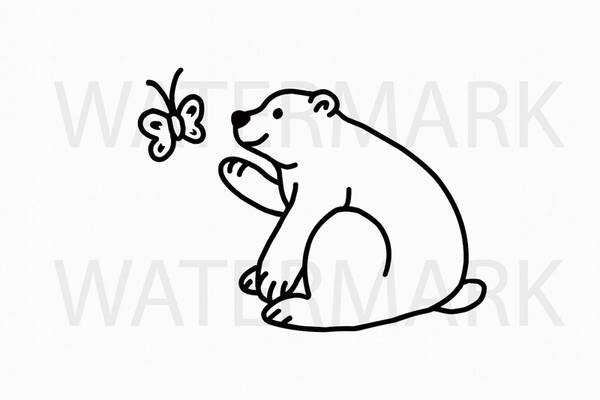 Bear Playing with a Butterfly - SVG/JPG/PNG Hand Drawing example image 1