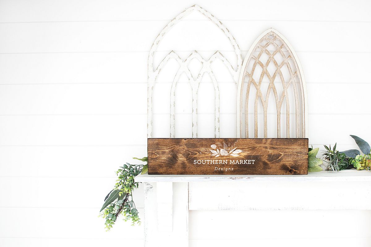 6x24 Stained Wood Sign Mock Up Farmhouse Styled Photo example image 1