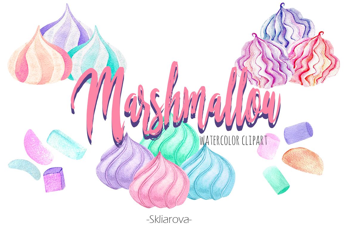 Marshmallow watercolor clip art example image 1
