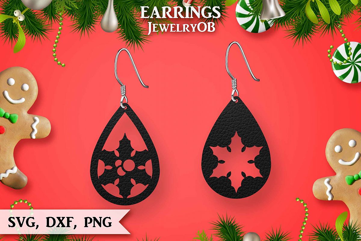 Christmas Earrings, Cut File, SVG DXF PNG, Teardrop, Berry example image 1