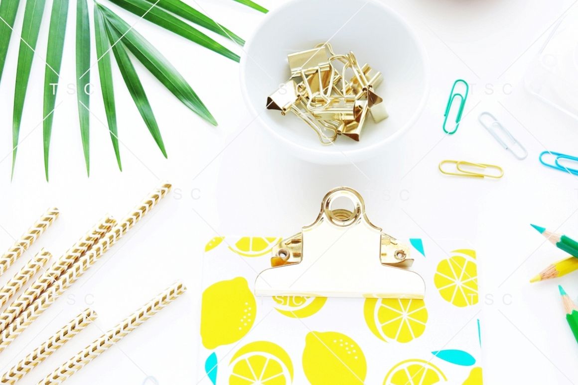 Gold Stationery & Palm Leaf Stock Photo example image 1