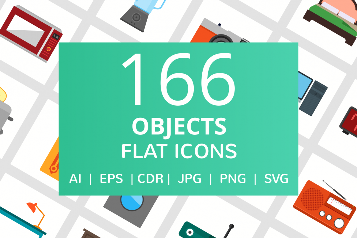 166 Objects Flat Icons example image 1