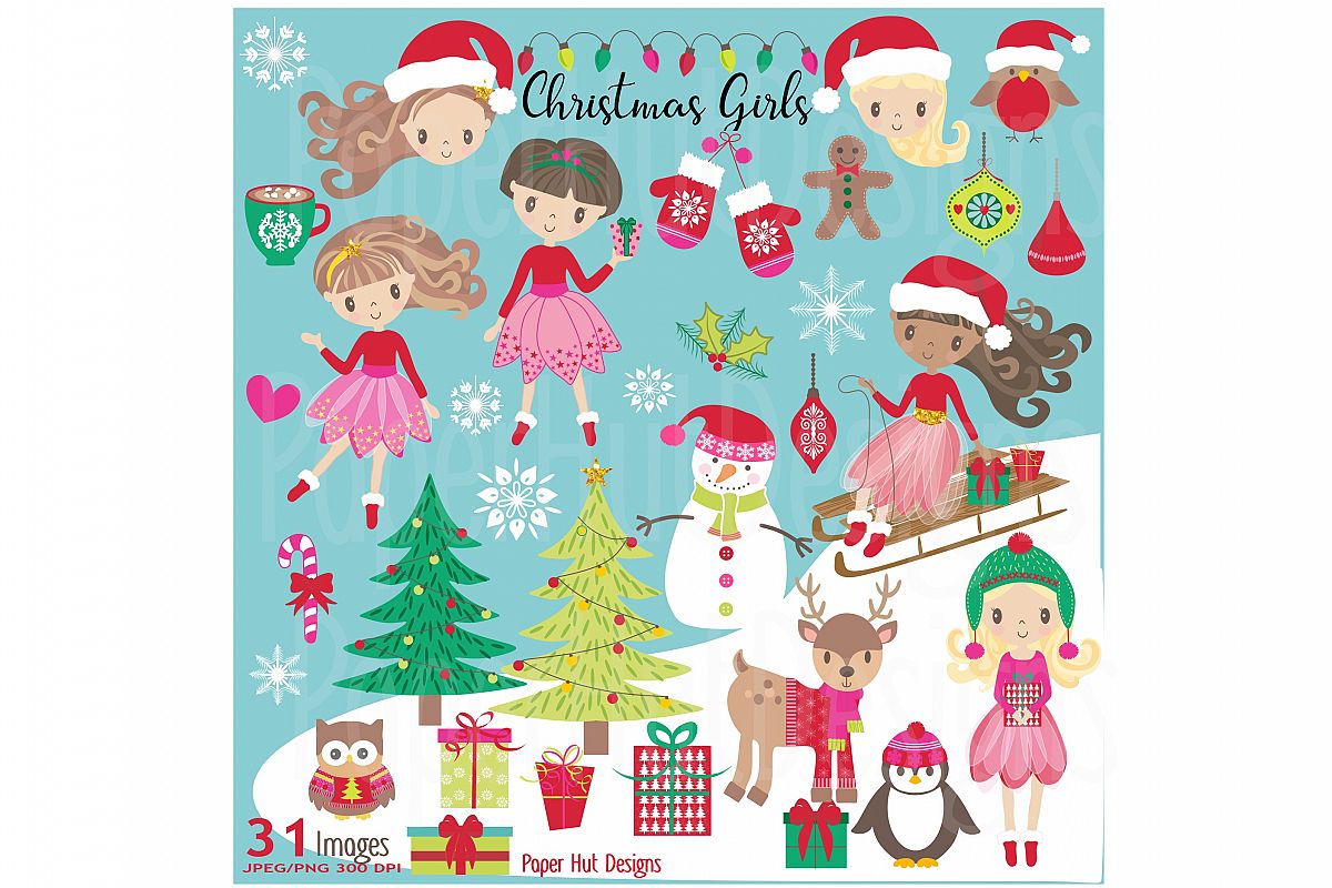 Girls Christmas Clipart example image 1