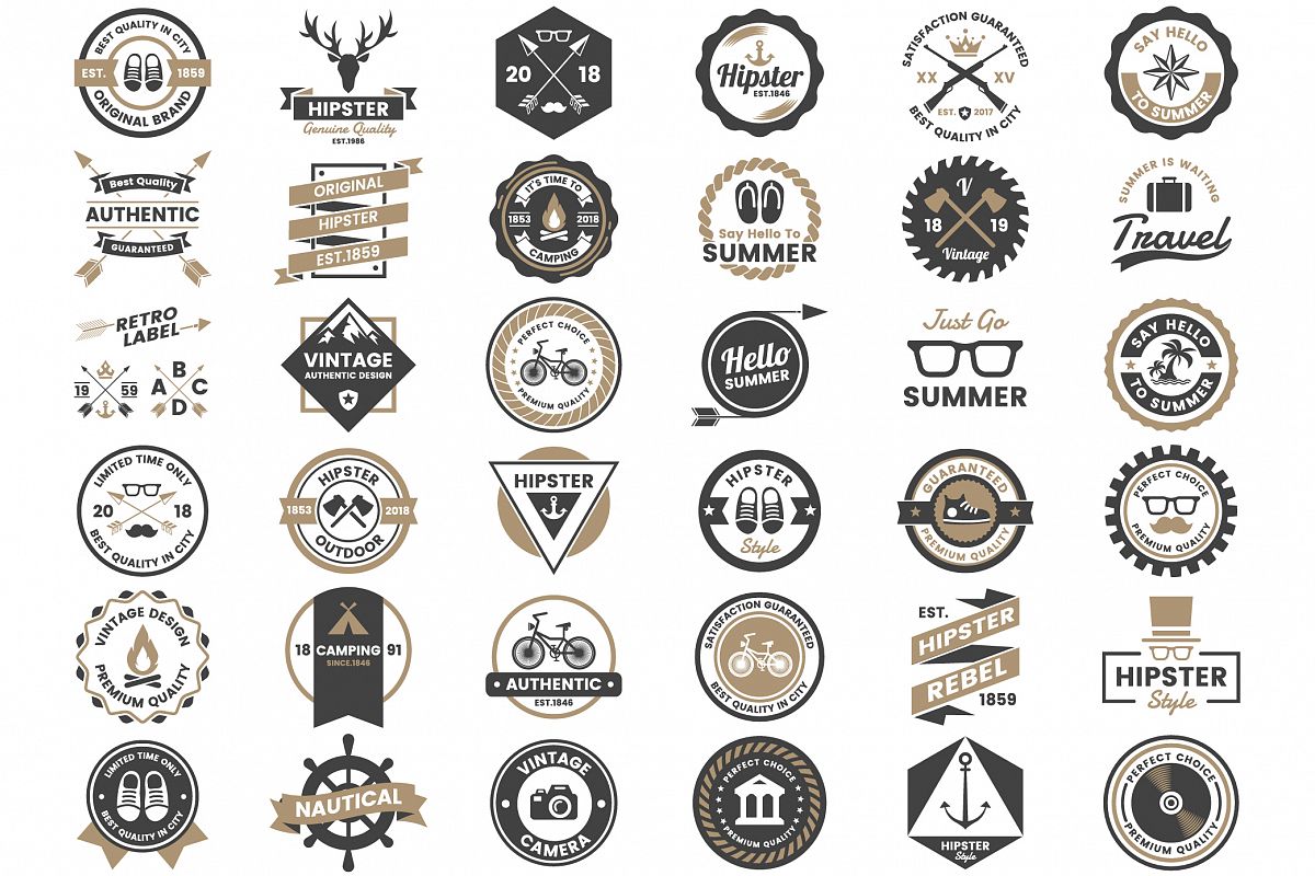 Vintage Badge & Objects Vector Set example image 1
