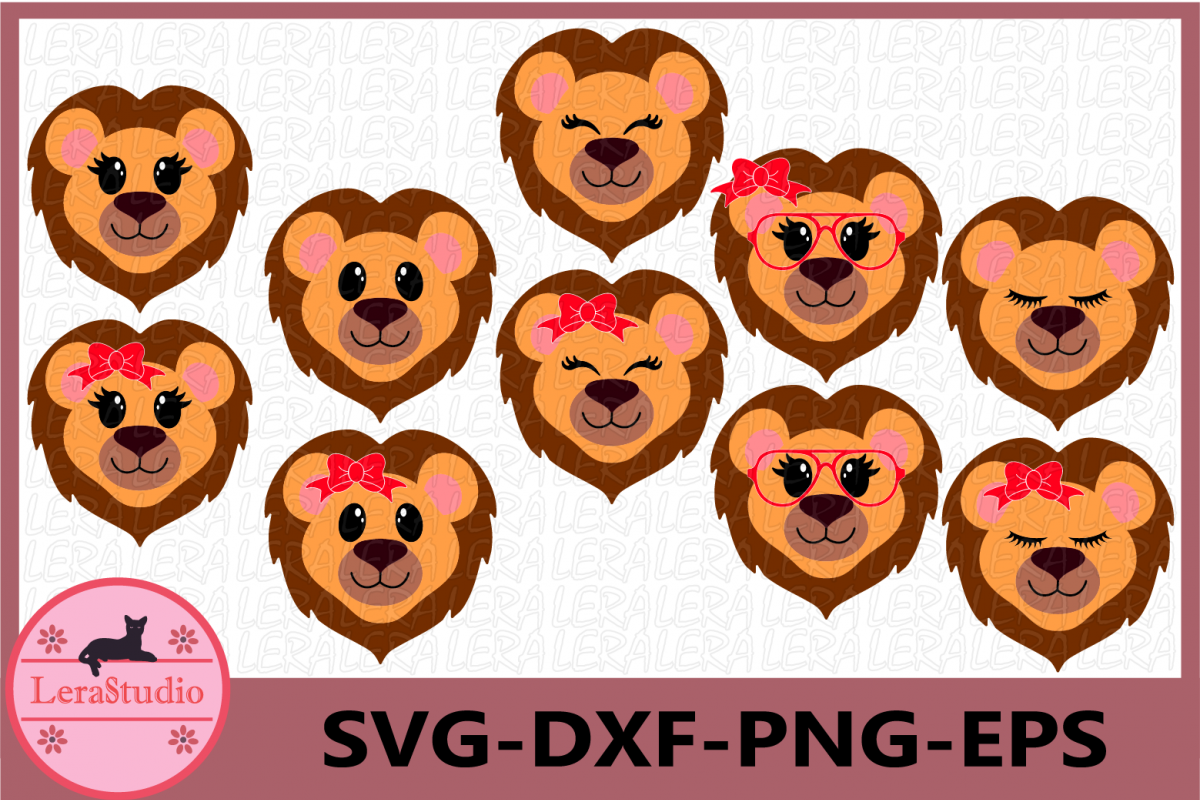 Lions SVG, Animal face svg, Lion Eyelashes Face Svg, Lion example image 1