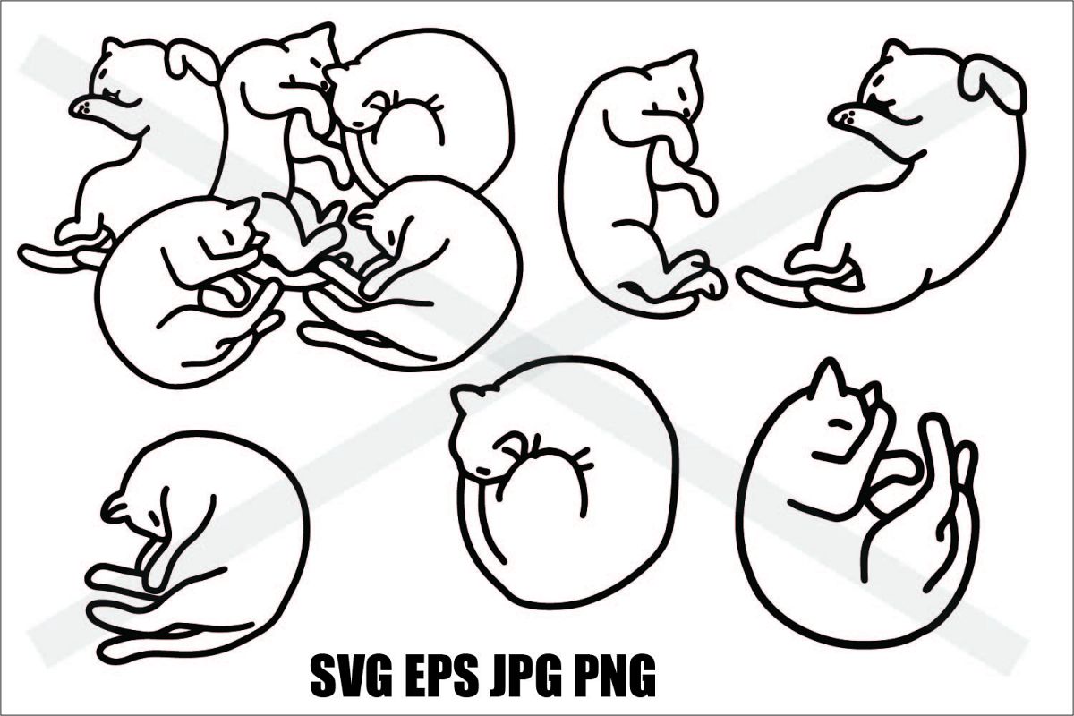 Cat Sleeping Set A - SVG EPS JPG example image 1