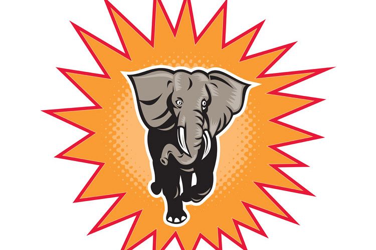 african elephant charging halftone dots example image 1