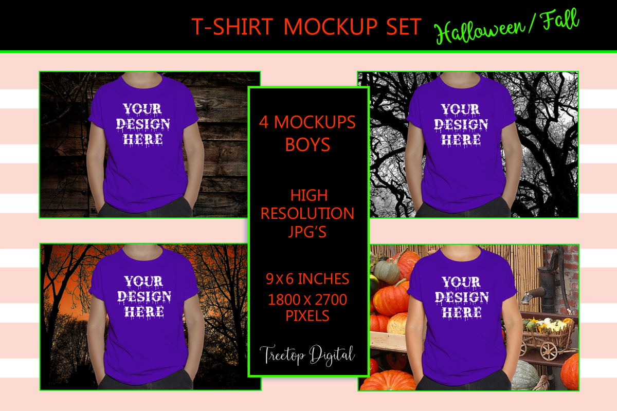 Halloween and Fall Boys t-shirt Mockup Bundle, Purple tShirt example image 1