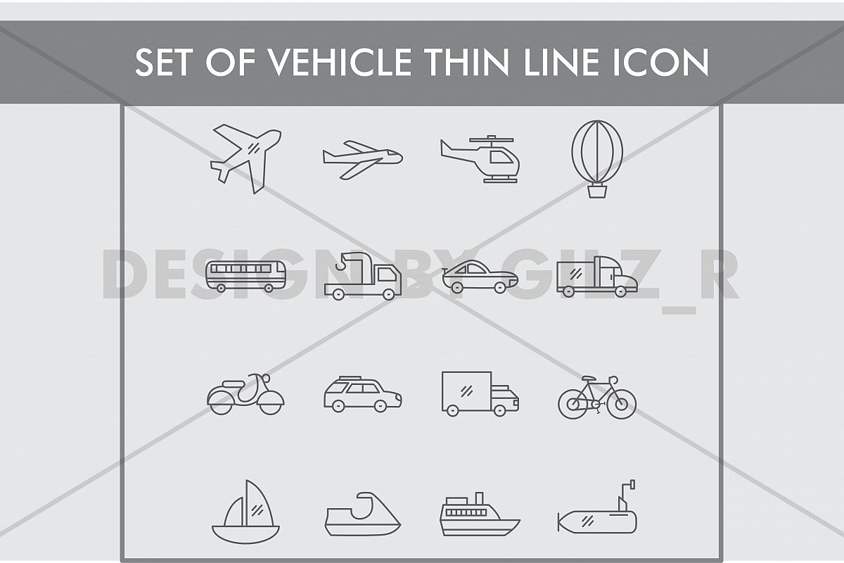 Set of Vehicle Thin Line Icons example image 1