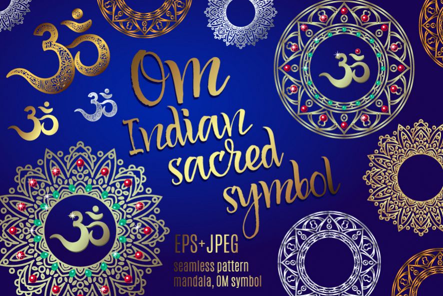 The sacred symbol Om, Mandala. Set. example image 1