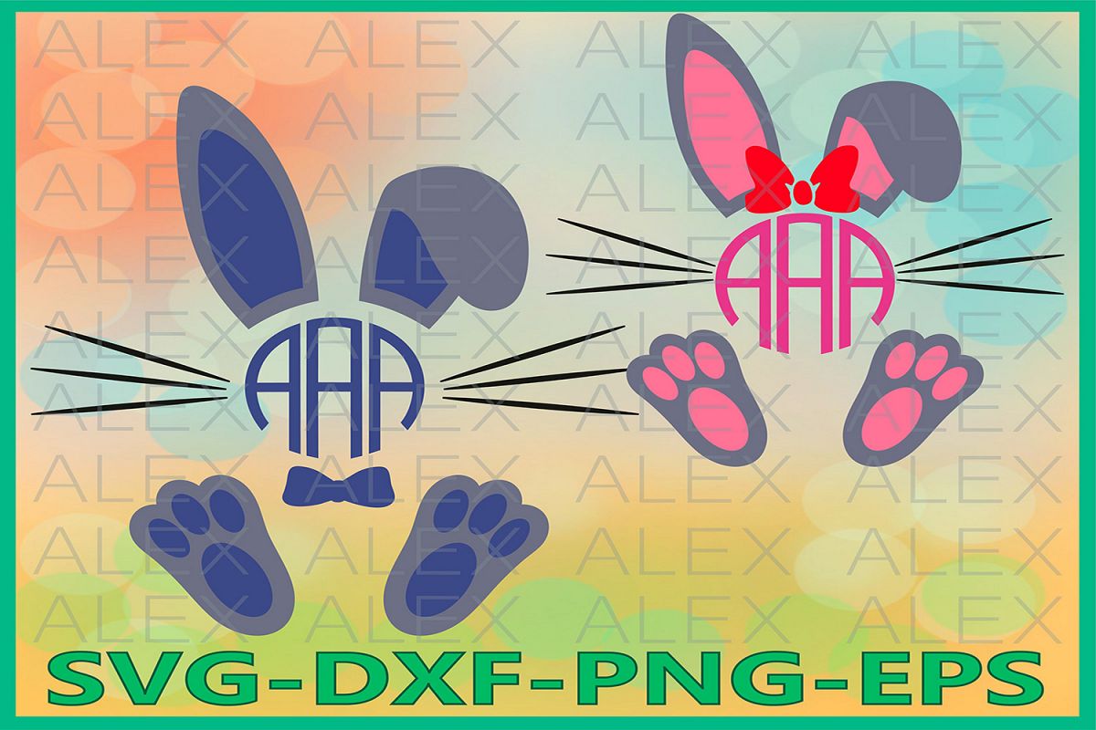 Bunny monogram Svg, Bunny Svg, Easter SVG, Easter Bunny svg example image 1