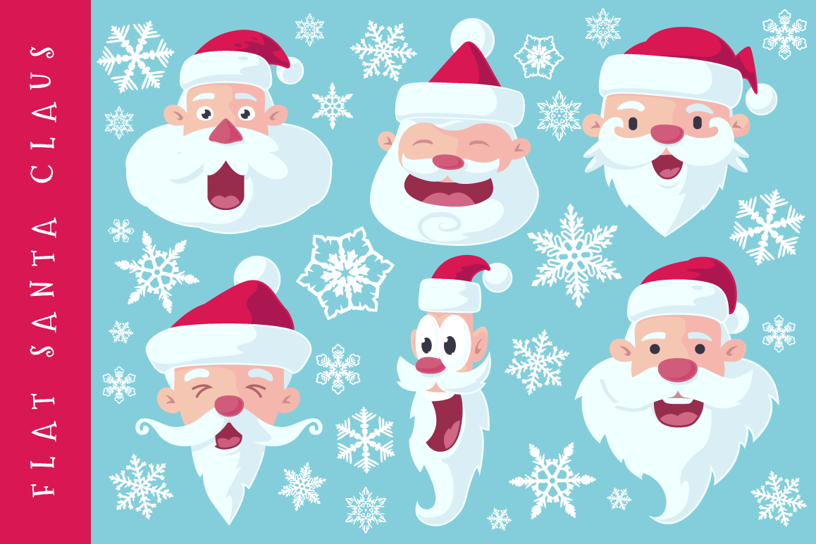 Flat Santa Claus Heads - Vector (4564) | Characters | Design Bundles