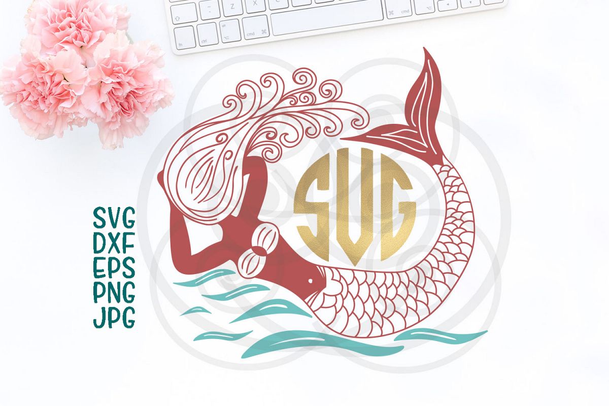 mermaid cricut file, hand drawn mermaid, ocean svg example image