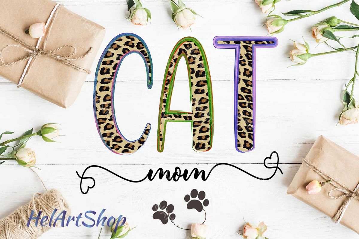Cat Mom png, Leopard Print Sublimation png example image 1