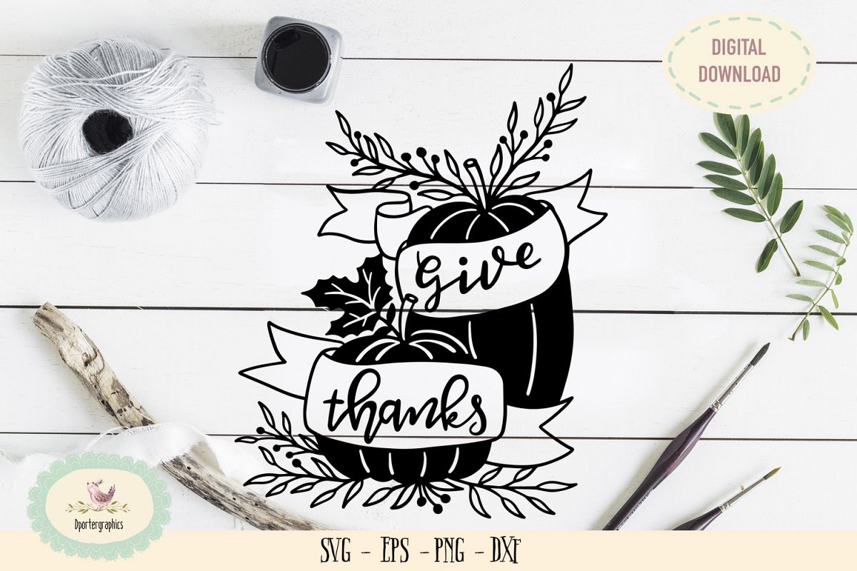 Give thanks paper cut SVG PNG pumpkin thanksgiving example image 1
