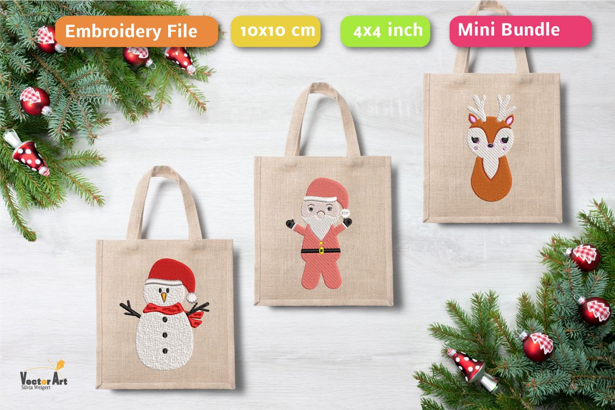 Christmas Mini Bundle - 3 Embroidery Files - 4x4 inch example image 1