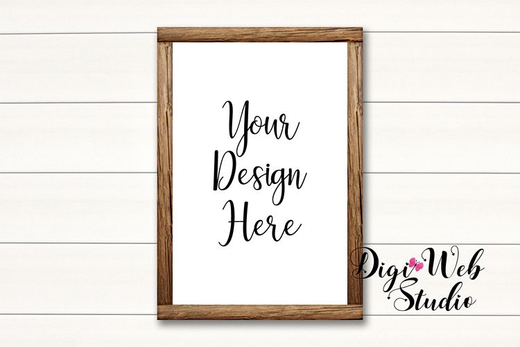 Wood Sign Mockup - Wood Frame on White Shiplap example image 1