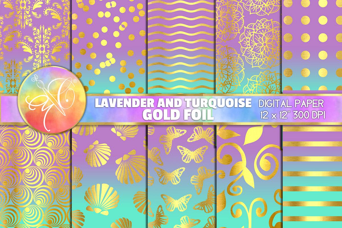 Lavender and Turquoise Foil Digital Paper, Digital Backgroun example image 1