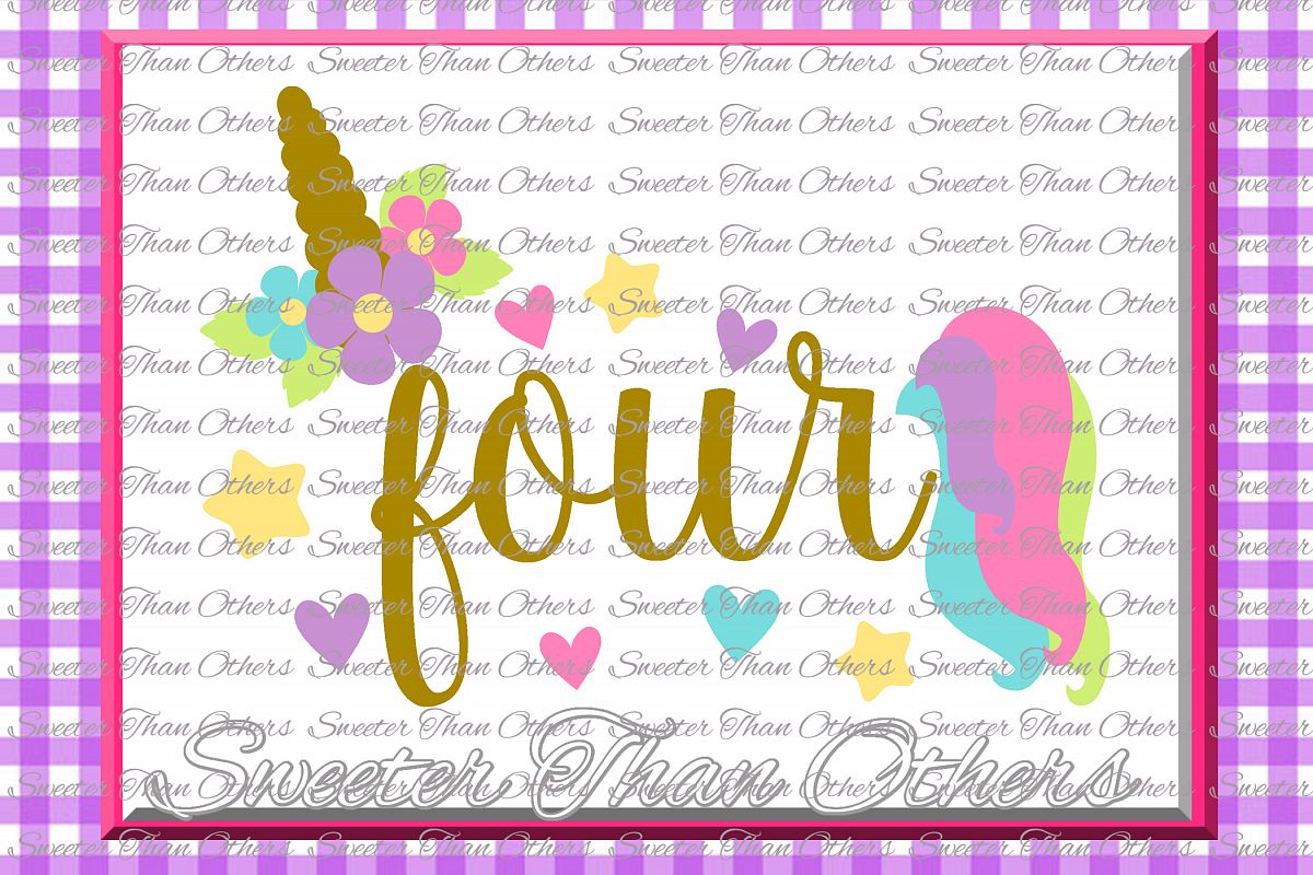 Fourth Birthday SVG, 4th Birthday Unicorn svg example image 1