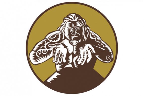 Samoan God Tagaloa Arms Out Circle Woodcut example image 1