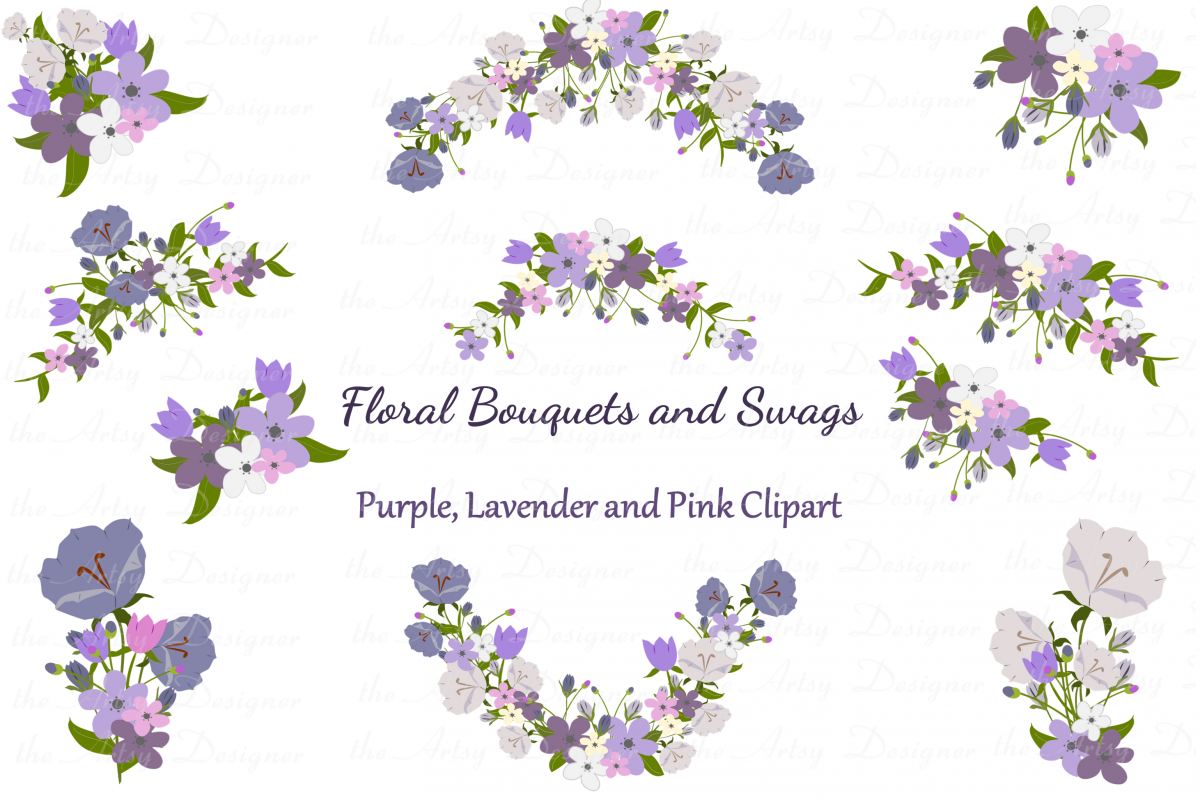 Purple Flowers Sublimation Clipart Bundle Wedding Floral example image 1