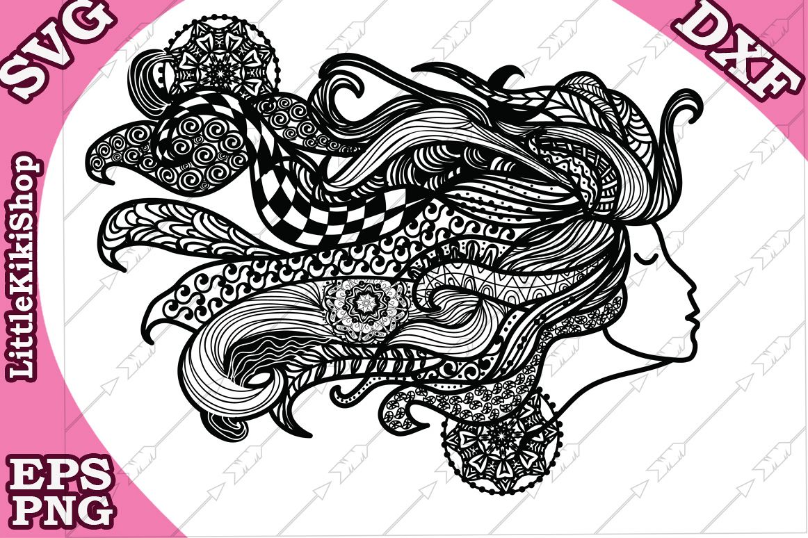 Zentangle Girl Svg,Mandala Girl Svg, Fair Girl cut file example image 1