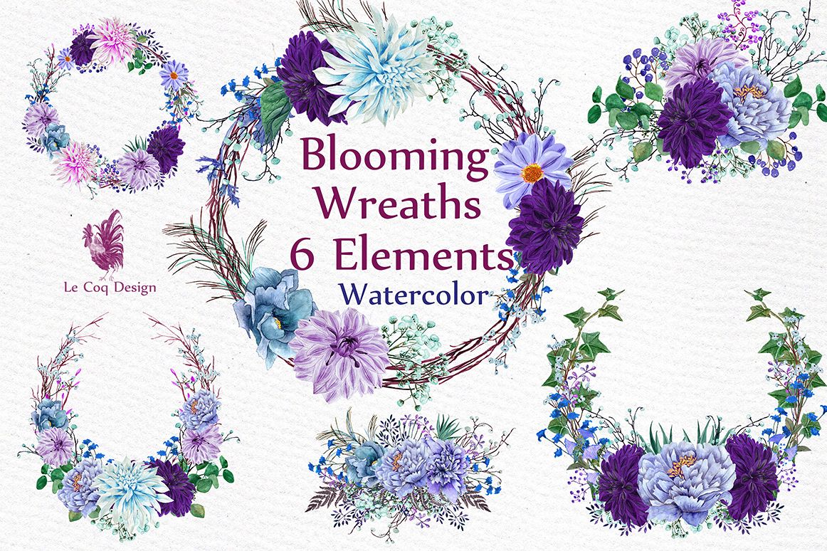 Watercolor Purple Wreaths Clipart example image 1