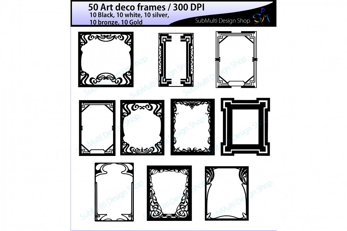 art deco frames / art deco frames clipart / art deco frames silhouette / art deco gold frames / art deco silver frame / High Quality example image 1