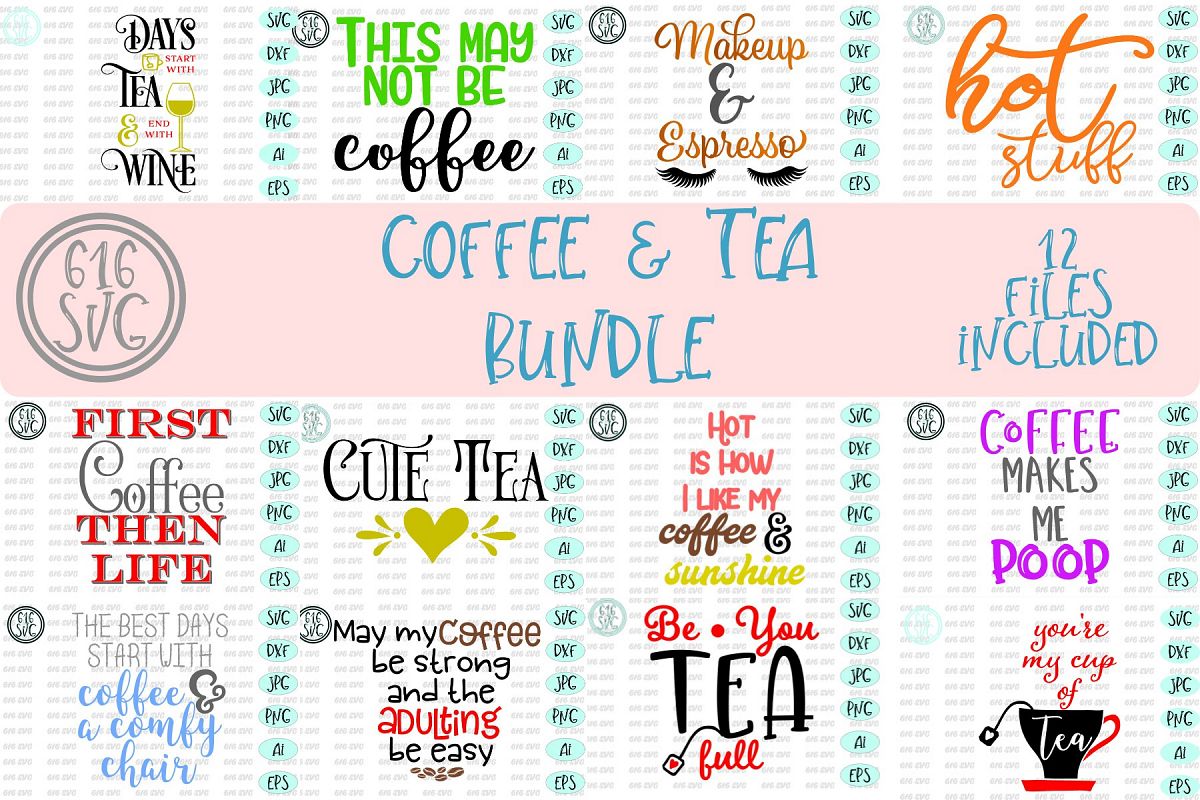 Coffee and Tea Bundle SVG, DXF, Ai, PNG example image 1
