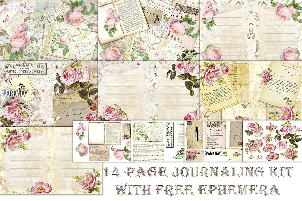 Journaling backgrounds with FREE ephemera PNG and JPEG CU example image 1