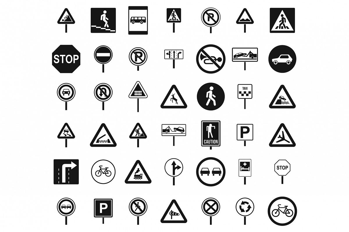Road sings icon set, simple style example image 1