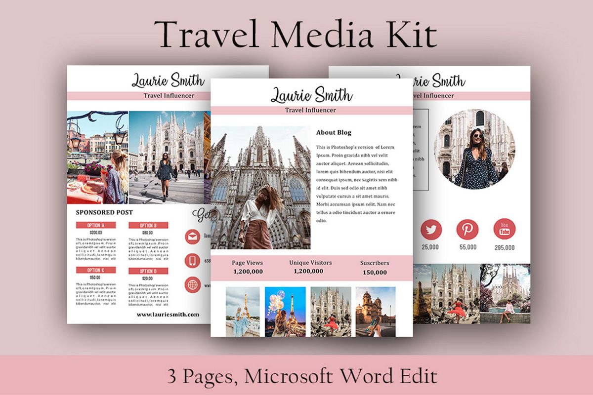Influencer Media Kit, Travel Media Kit, Microsoft Word Edit