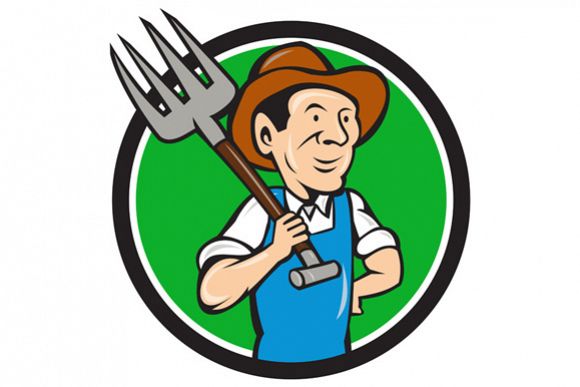Farmer Pitchfork On Shoulder Circle Cartoon example image 1