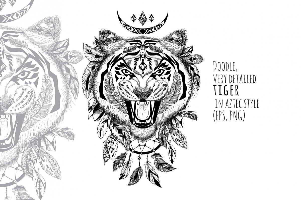 Textured tiger in aztec style example image 1