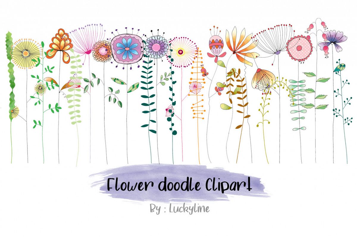 Flower doodle clipart instant download, PNG file - 300 dpi example image 1