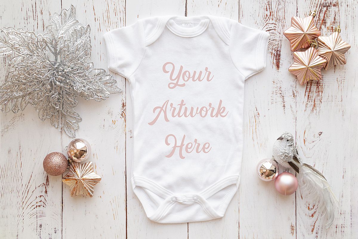 Onsie, Infant bodysuit Mockup, rose gold & silver christmas example image 1