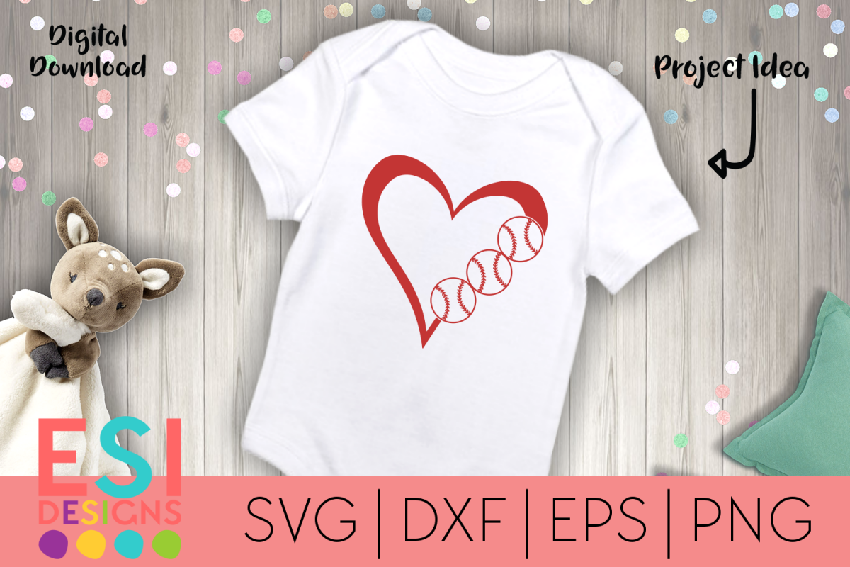 Baseball | Heart Design 1| SVG, DXF, EPS & PNG example image 1