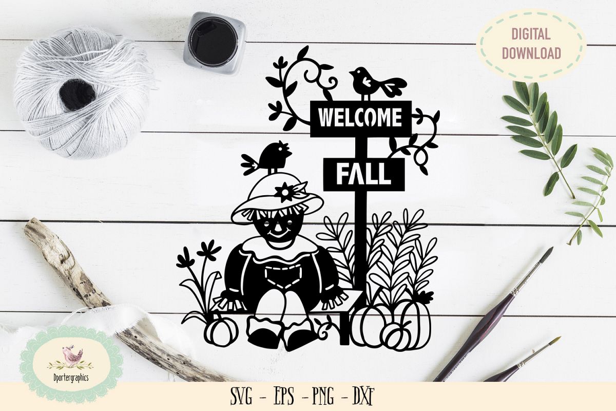 Welcome fall sign paper cut SVG PNG example image 1
