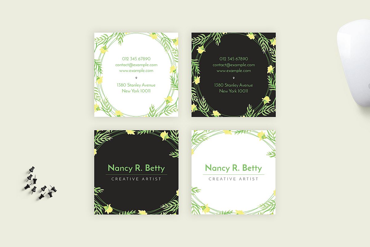 Floral Square Business Card example image 1