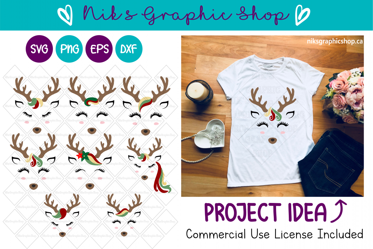 Reindeer Face Svg, Reindeer Svg, Christmas Svg, Deer Svg example image 1