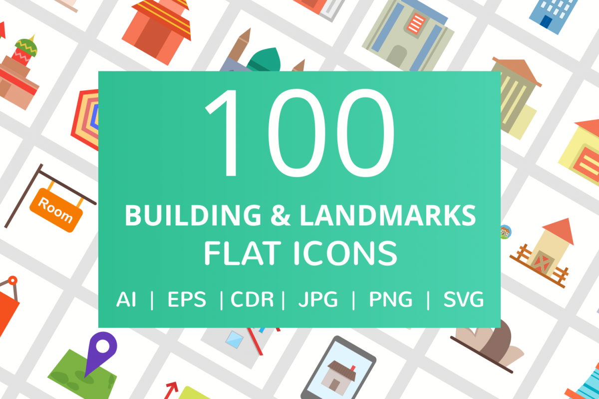 100 Building & Landmarks Flat Icons example image 1
