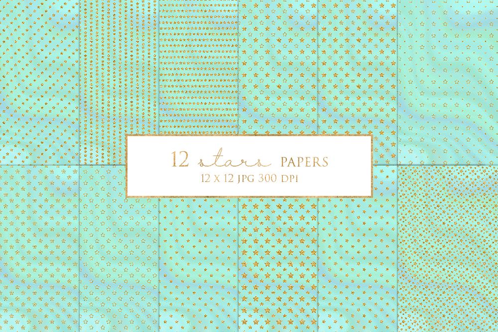 12 Gold Stars Digital Paper Pack example image 1