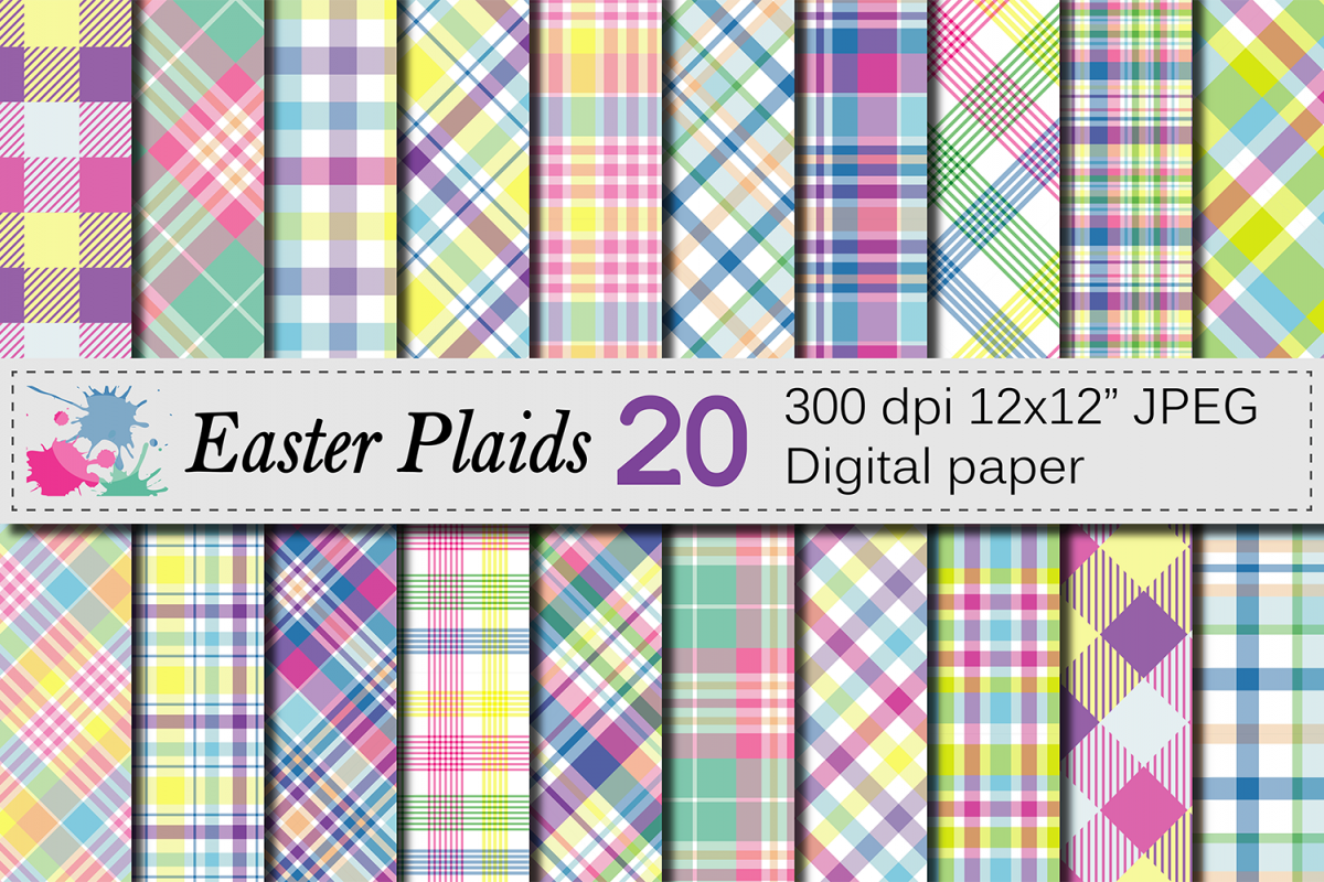 Easter Plaid Digital Paper / Spring Pastel Plaid Pattern example image 1
