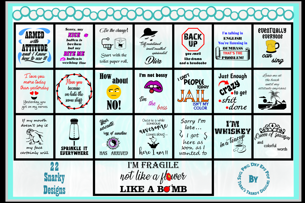 Snarky sarcasm bundle png dxf pdf eps svg 22 designs example image 1