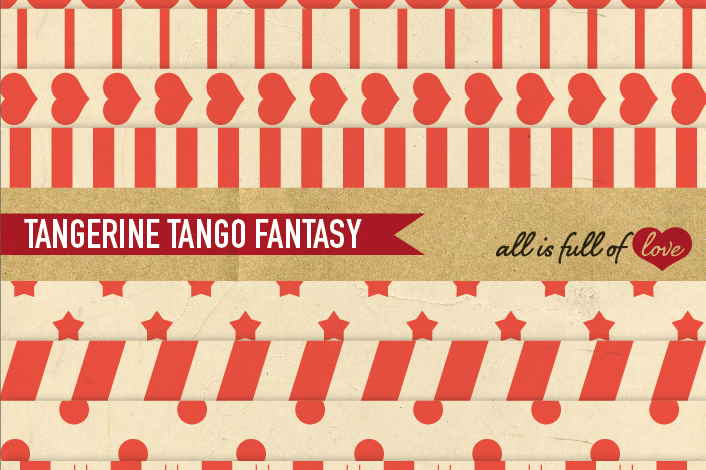 Vintage Background Patterns in Orange Digital Paper Pack with Stripes, Dots, Stars and Hearts example image 1