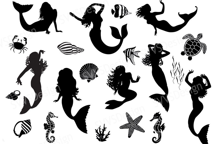 Download Bundle, Mermaid, Sea Creatures, Clipart, Vector, SVG, PNG. (vr)