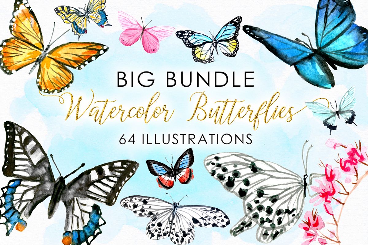 BIG Bundle Watercolor Butterflies example image 1